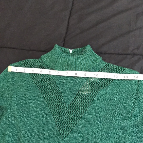 Vintage Wenjilli Metallic Knit Long Sleeve Maxi Dress Turtle Neck; Mesh V @ Neck - Picture 11 of 16